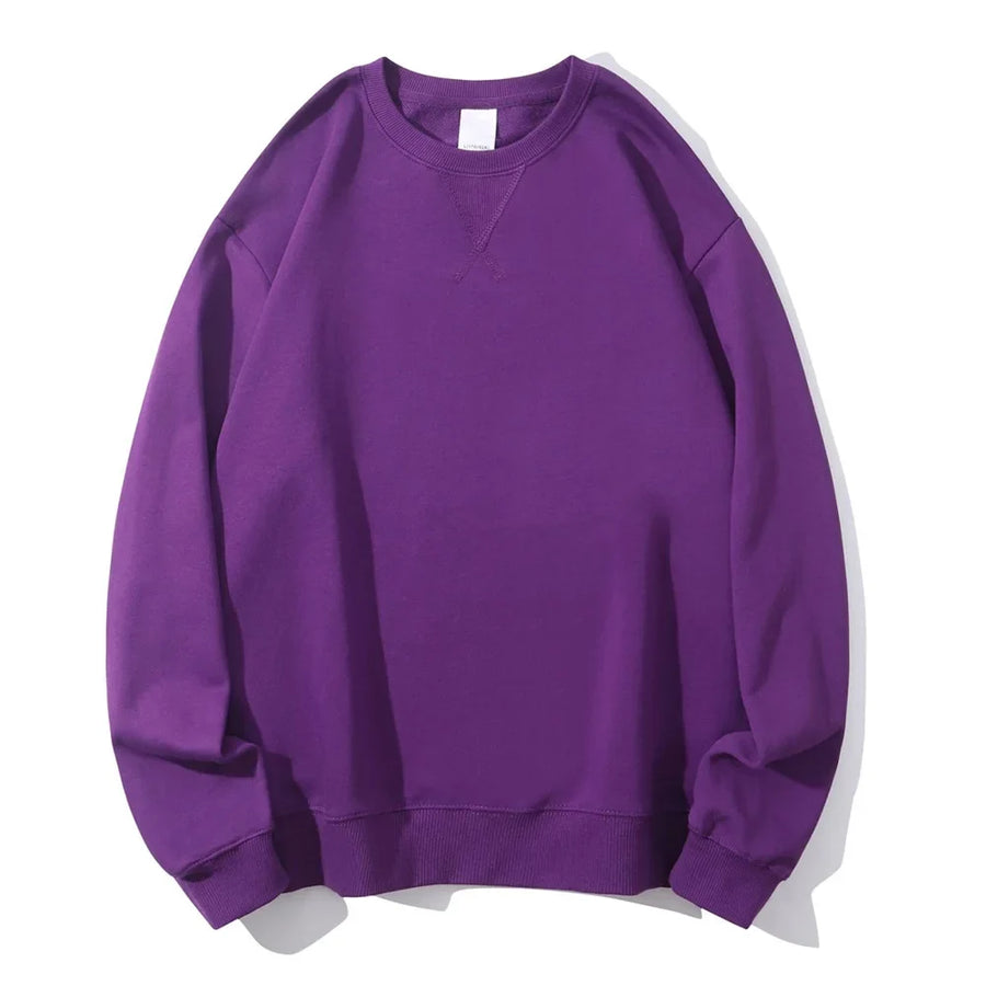 Ensfarvet sweatshirt med rund hals og lange ærmer