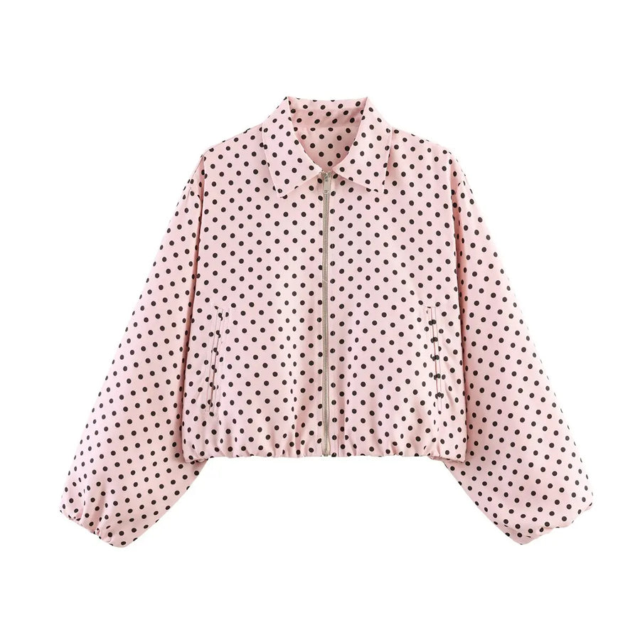 Women's Plain Short Women's Jacket with Zipper and Classic Collar