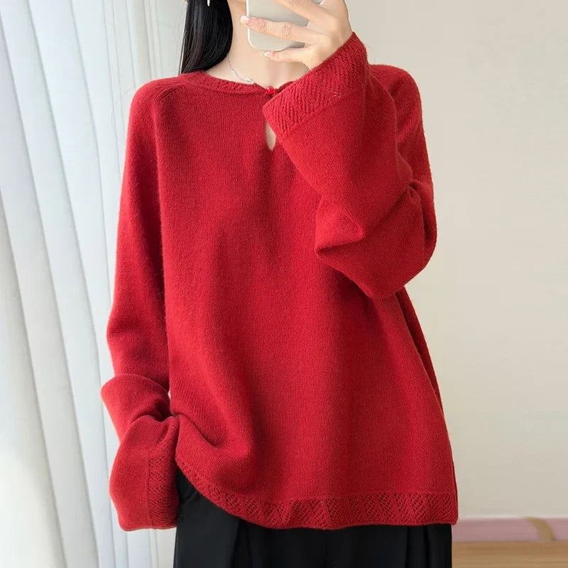 Pull en maille doux pour femme Col rond Manches longues Rose clair