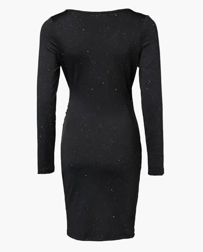 Elegant aftenkjole til kvinder med lange ærmer, slå-om-stil, galakse-look, chic og moderne