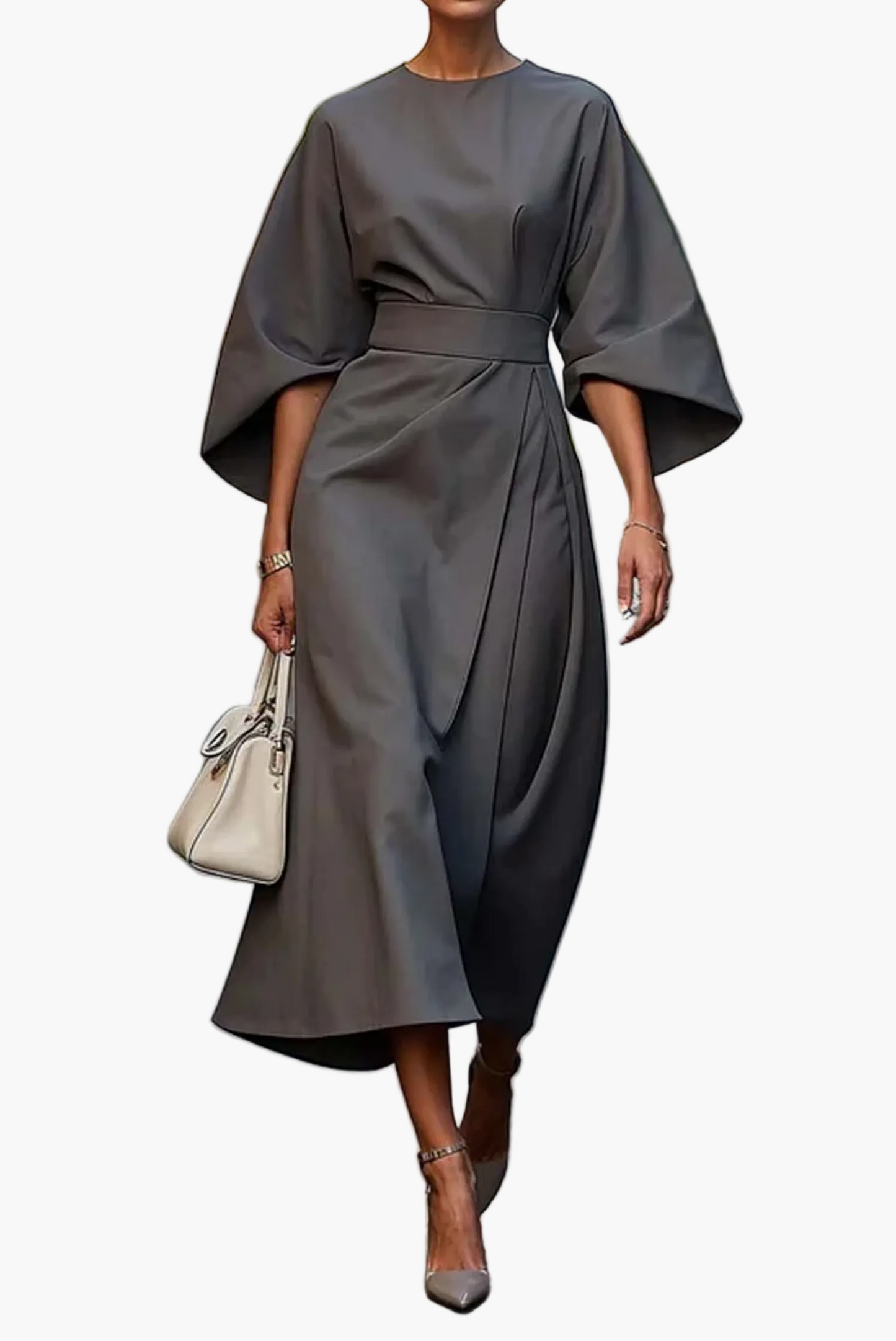 Robe Femme Élégante Midi à Manches Chauve-Souris – Style Sophistiqué pour Cérémonies et Bureau