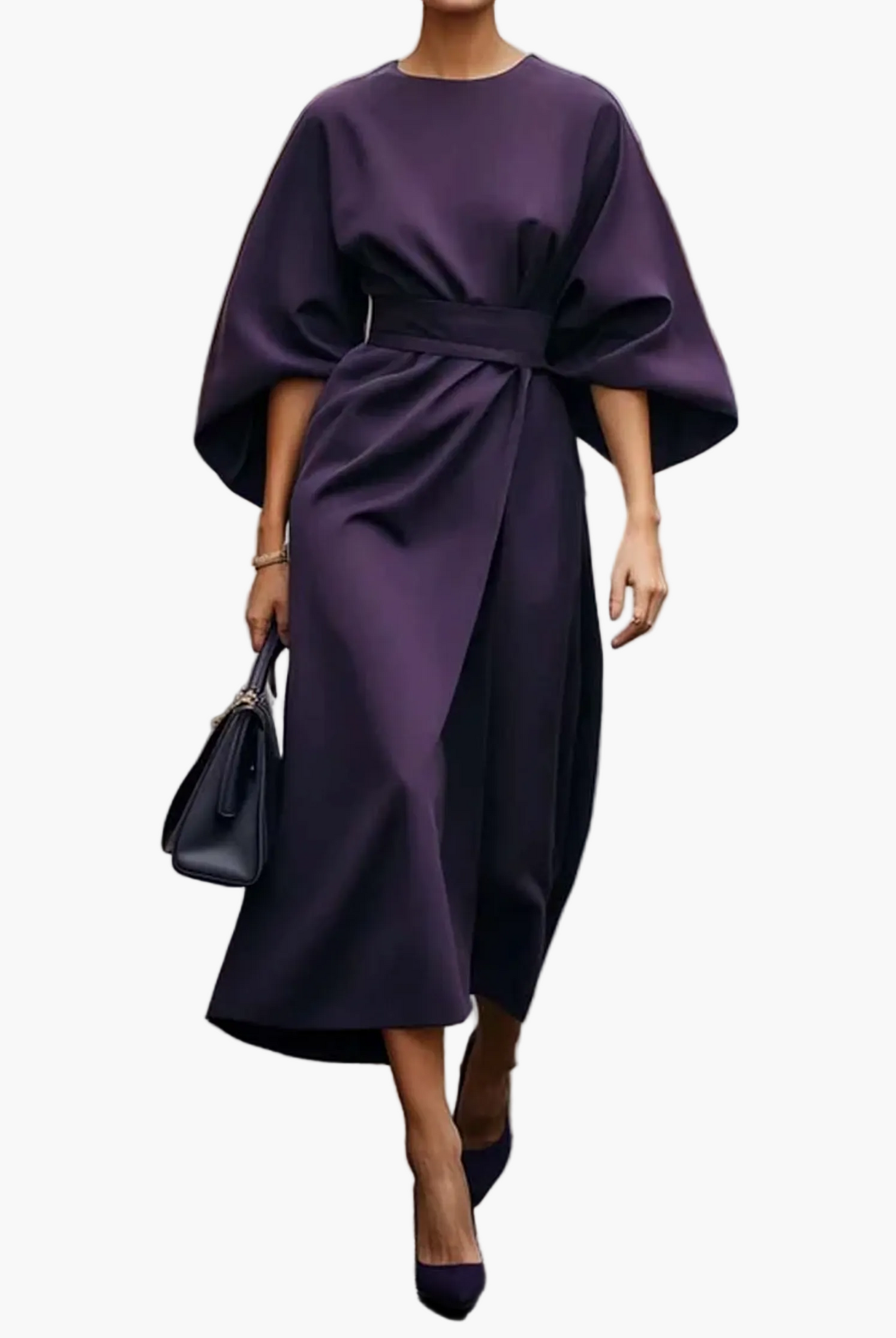 Robe Femme Élégante Midi à Manches Chauve-Souris – Style Sophistiqué pour Cérémonies et Bureau