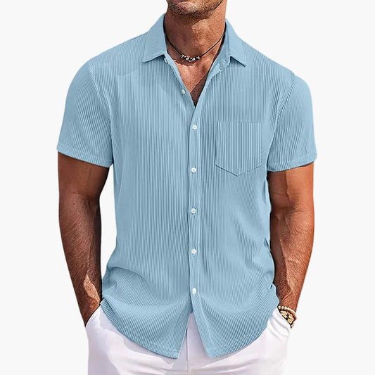 Chemise d'été à rayures pour homme style casual chic – manches courtes, col rabattu, poche poitrine, parfaite pour les sorties et les événements décontractés