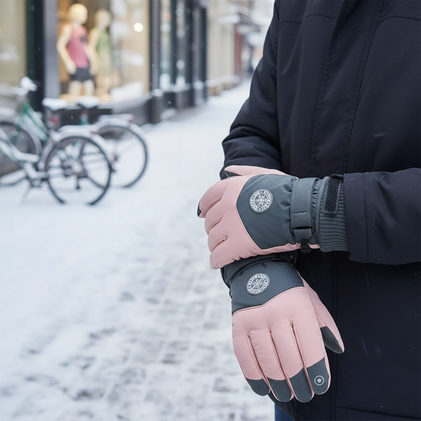 Guantes de invierno cálidos bicolores con función táctil y correa ajustable