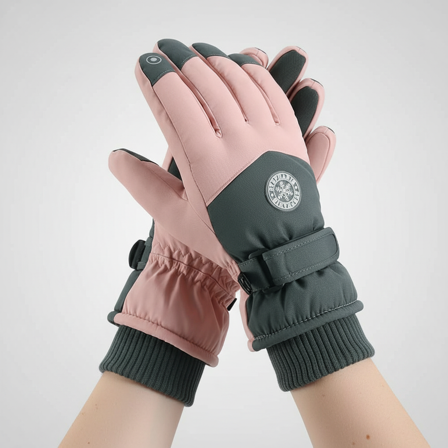 Warme tweekleurige winterhandschoenen met touchfunctie en verstelbare riem