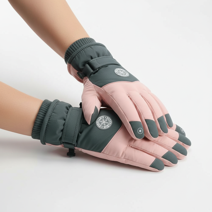 Warme tweekleurige winterhandschoenen met touchfunctie en verstelbare riem