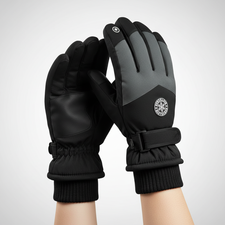 Warme tweekleurige winterhandschoenen met touchfunctie en verstelbare riem