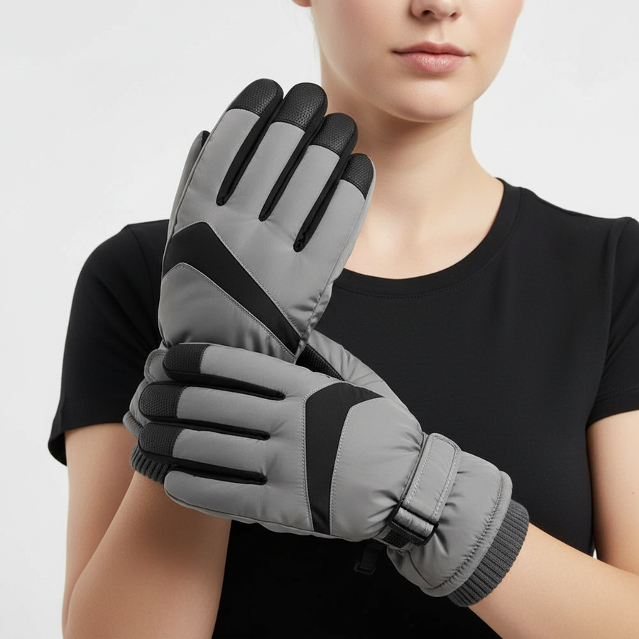 Warme tweekleurige winterhandschoenen met touchfunctie en verstelbare riem