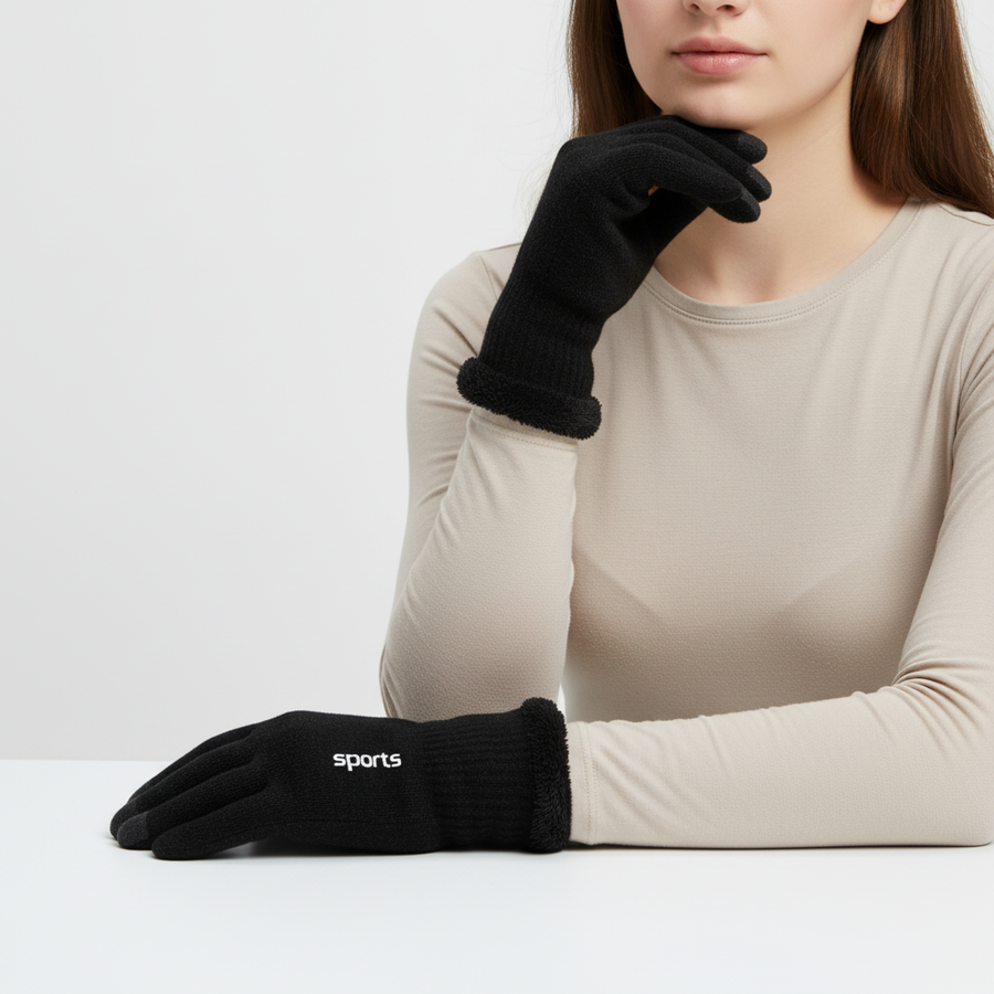 Warme gevoerde winterhandschoenen met touchfunctie voor dames, "Sports", zwart of grijs