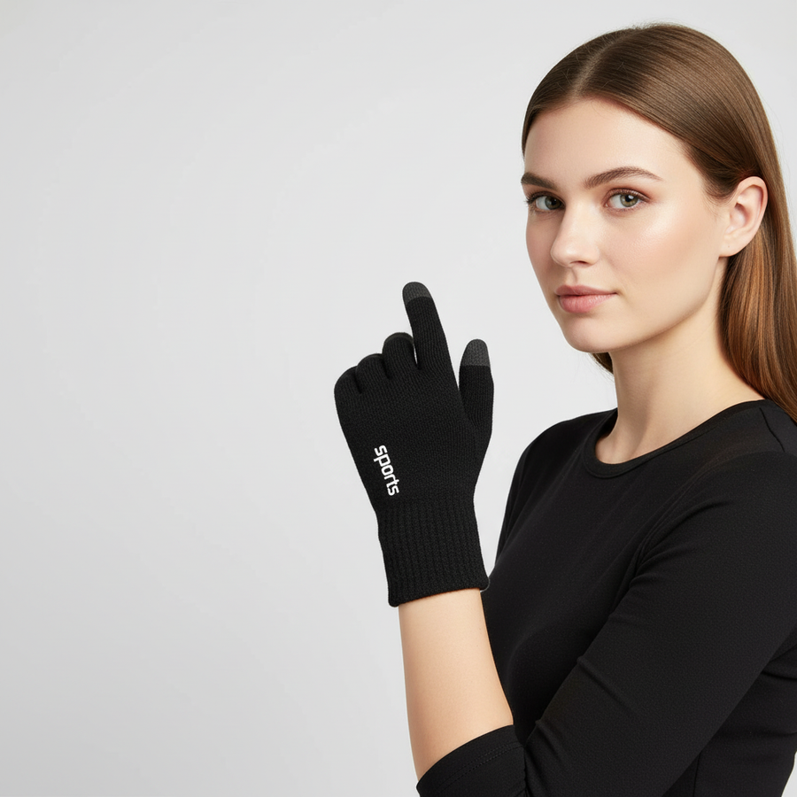 Warme gevoerde winterhandschoenen met touchfunctie voor dames, "Sports", zwart of grijs