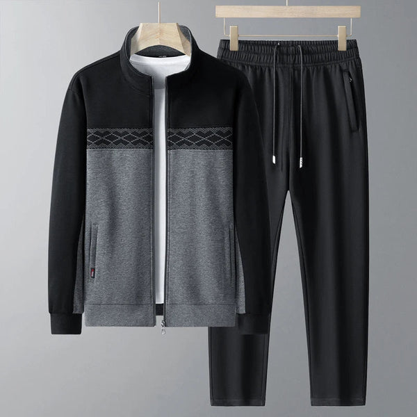 Completo sportivo da uomo con giacca con cerniera e pantaloni bicolori