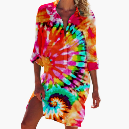 Vestito Camicia Donna Stile Informale Tinta a Nodi Ideale Spiaggia e Estate