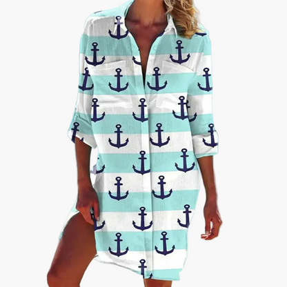Vestito Camicia Donna Stile Informale Tinta a Nodi Ideale Spiaggia e Estate