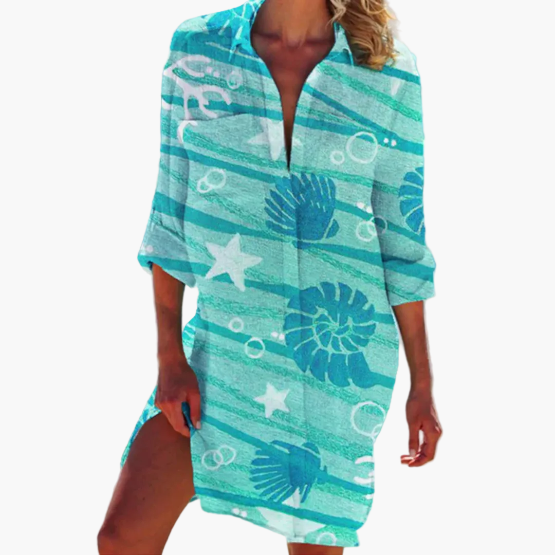 Vestito Camicia Donna Stile Informale Tinta a Nodi Ideale Spiaggia e Estate