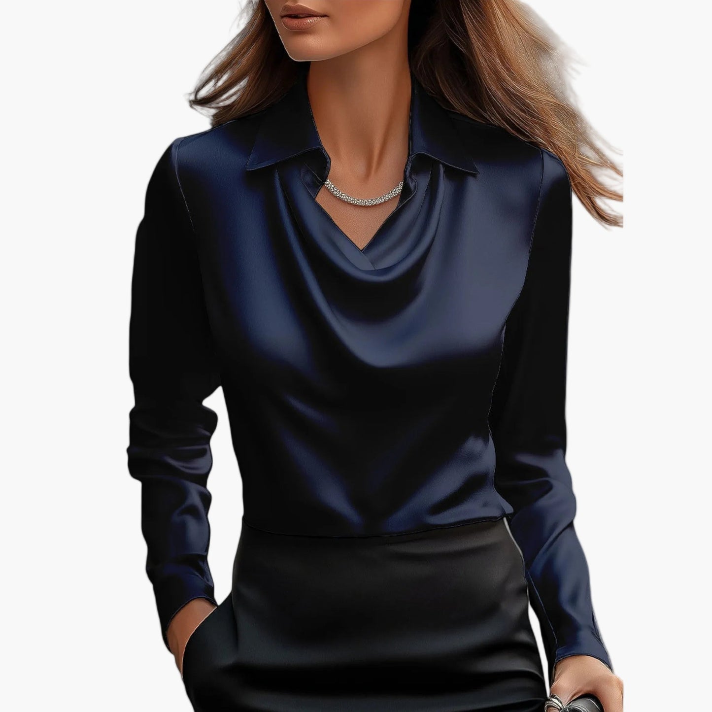 Elegante Damenbluse mit drapiertem Kragen im schicken Stil für Büro und Veranstaltungen