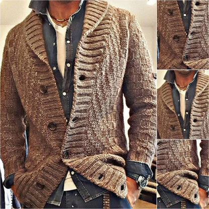 Gilet Cardigan à Col Châle Style Vintage pour Homme - Élégance Décontractée et Polyvalente