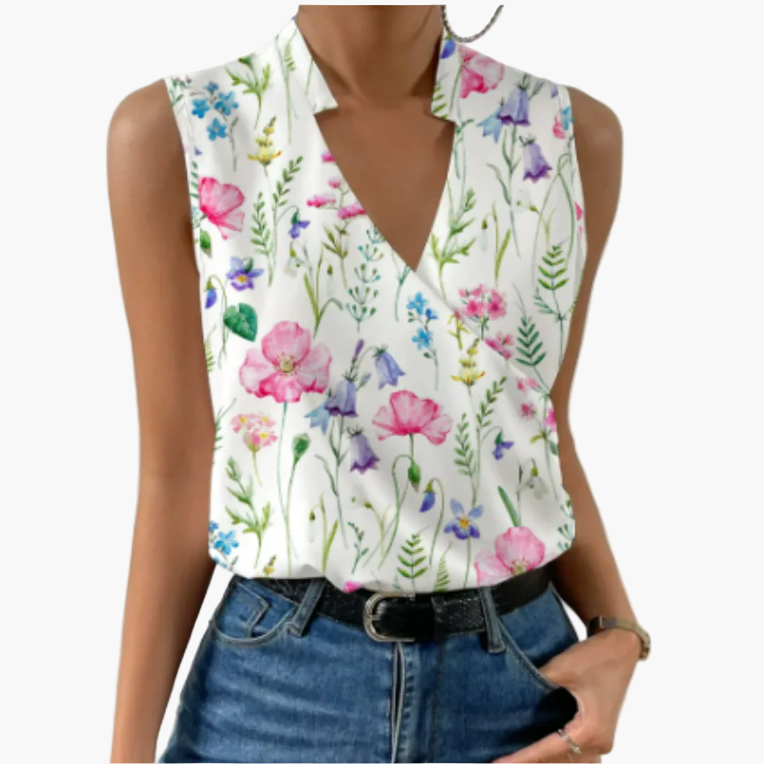 Top donna elegante senza maniche con scollo a V stile incrociato casual per l'estate