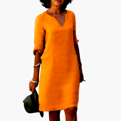 Robe Femme Élégante Décontractée à Col V et Manches 3/4 – Style Polyvalent pour Bureau et Loisirs