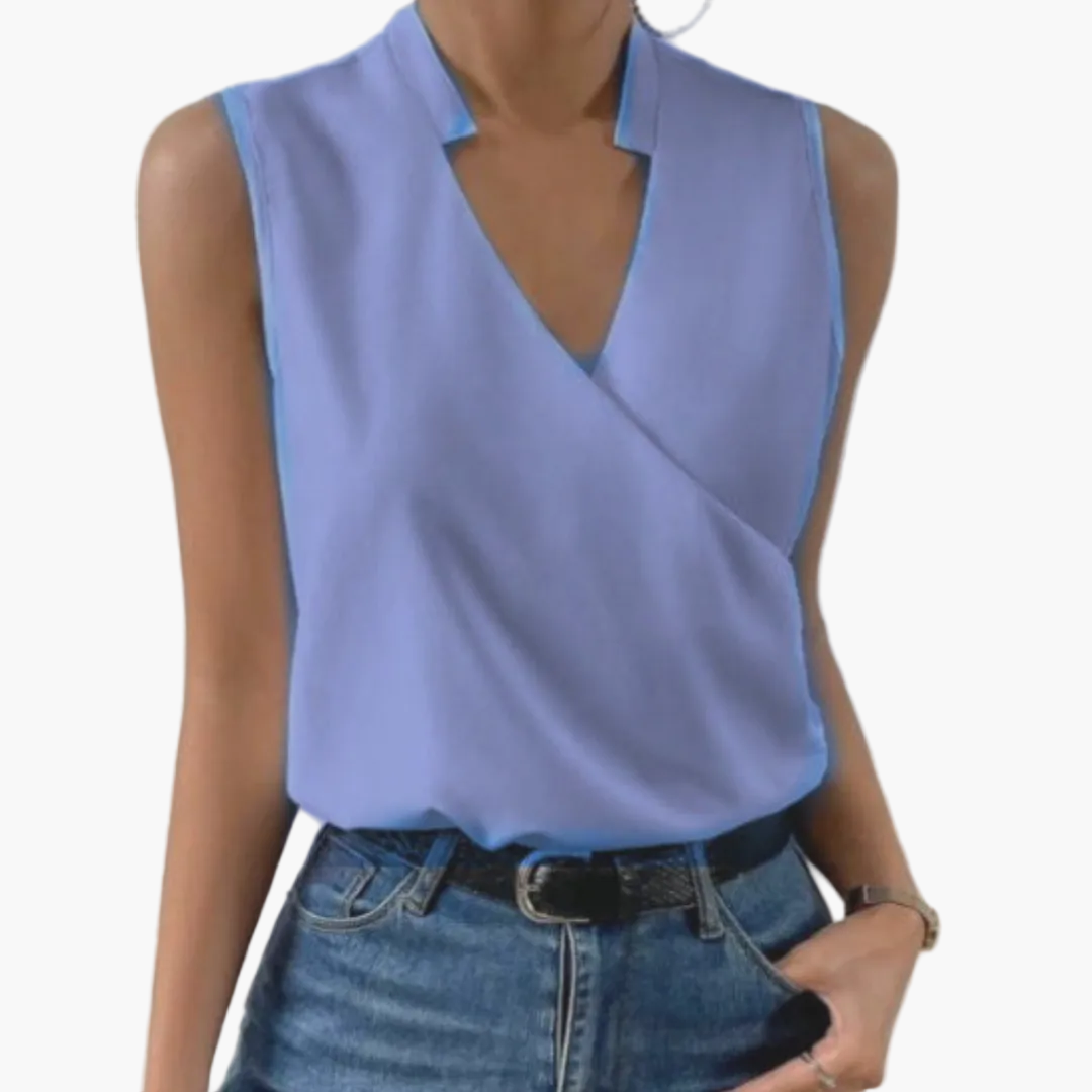 Top donna elegante senza maniche con scollo a V stile incrociato casual per l'estate