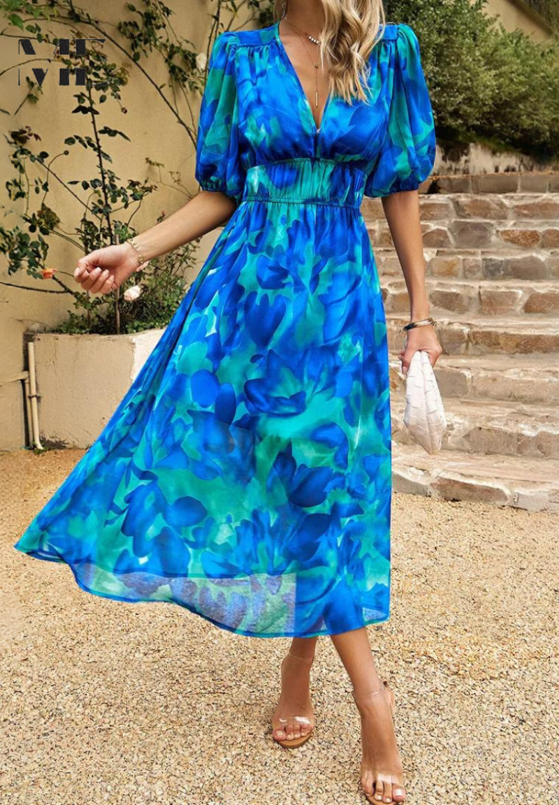 Elegancka sukienka midi w kwiaty dla kobiet – Styl boho chic na okazje i casualowe wyjścia