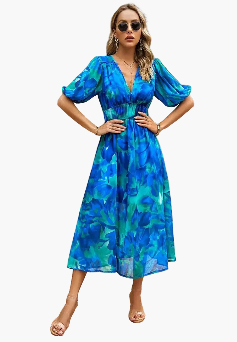 Elegancka sukienka midi w kwiaty dla kobiet – Styl boho chic na okazje i casualowe wyjścia