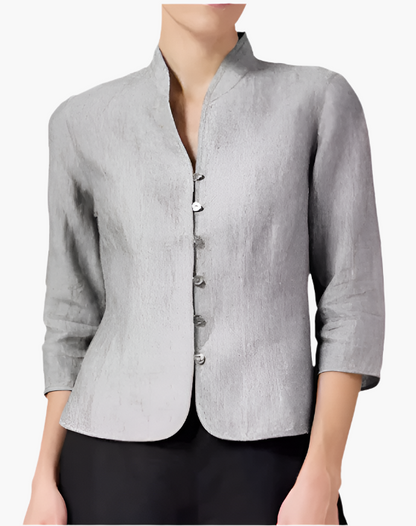 Chaqueta femenina elegante estilo mandarín versátil para oficina y ocasiones formales