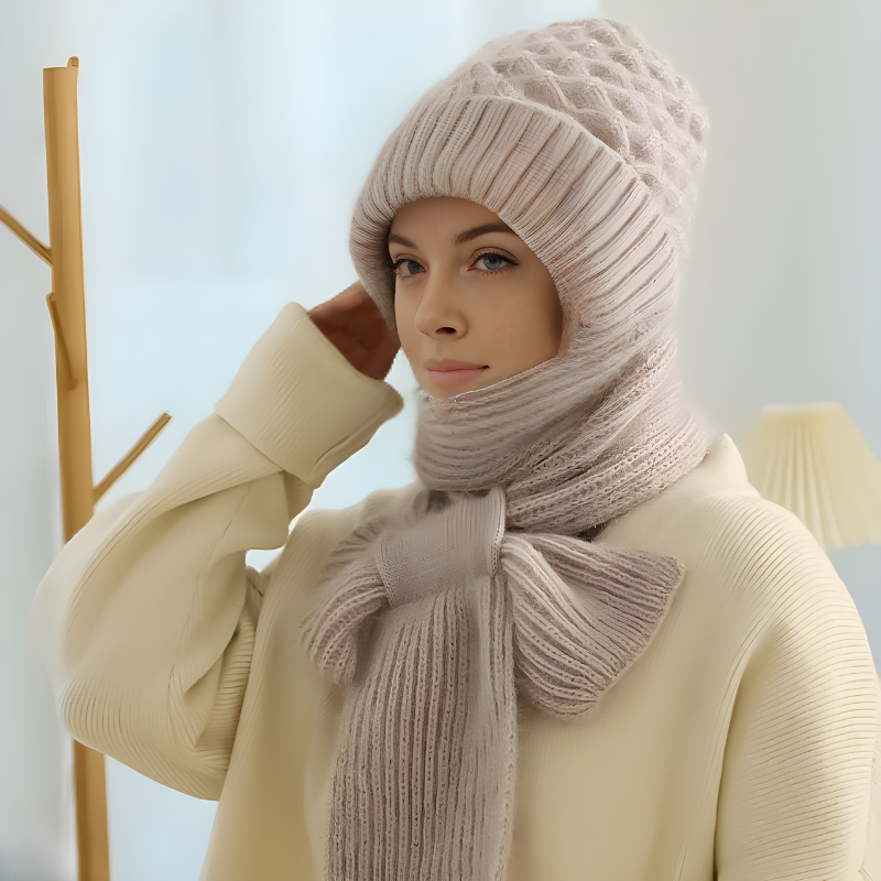 Gestricktes Mützen- und Schal-Set für Damen mit warmem Futter - in mehreren Farben erhältlich
