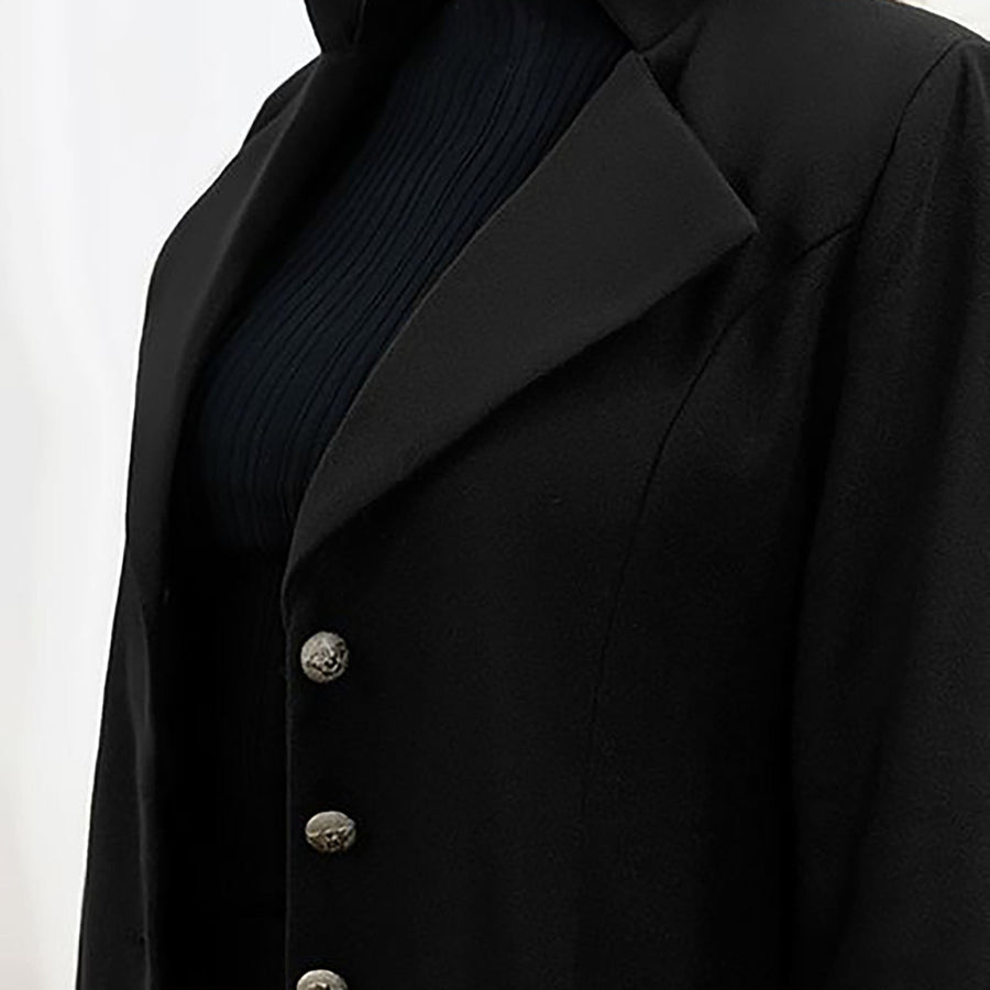 Elegant Women's Mid-Length Black Coat with Gold Buttons