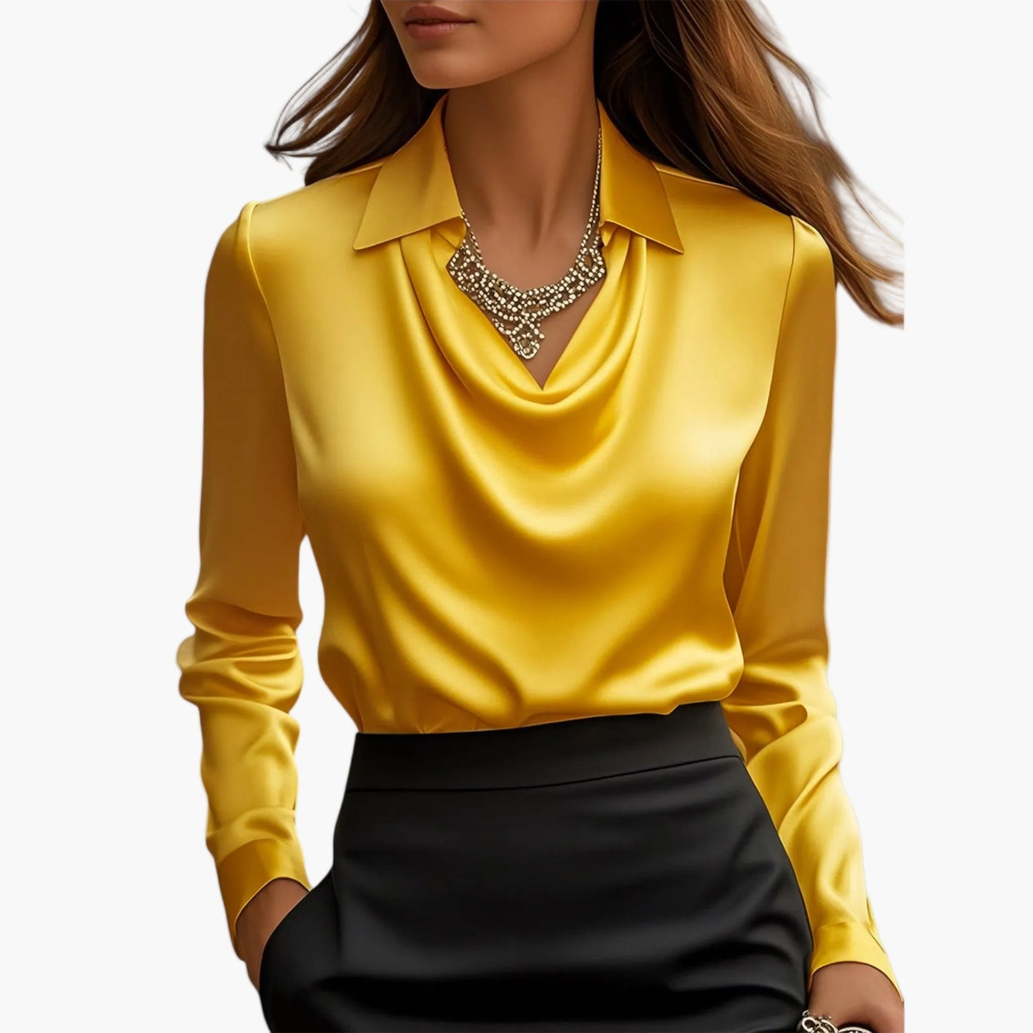 Elegante Damenbluse mit drapiertem Kragen im schicken Stil für Büro und Veranstaltungen