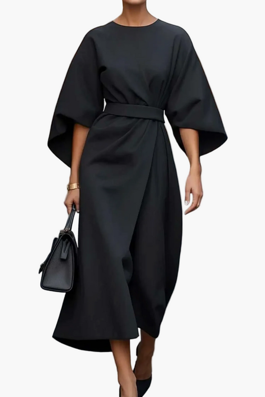 Robe Femme Élégante Midi à Manches Chauve-Souris – Style Sophistiqué pour Cérémonies et Bureau