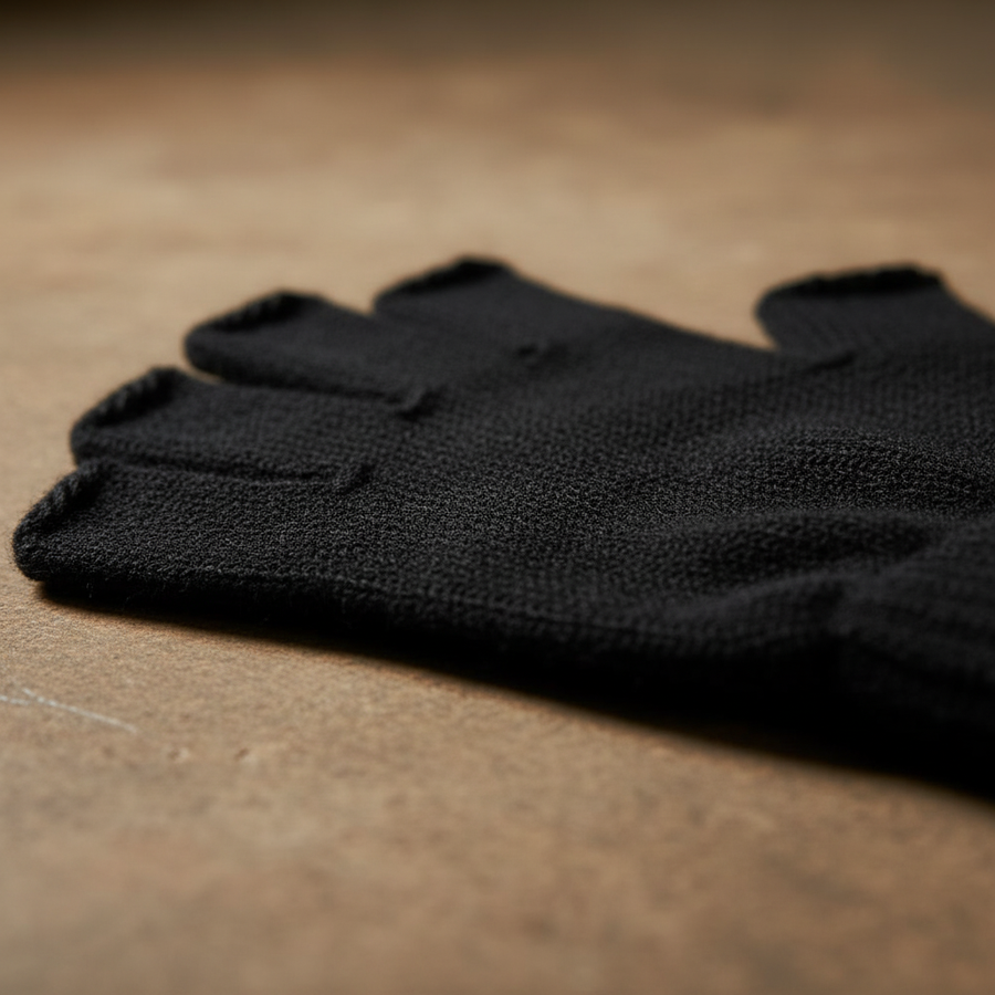 Svarta stickade fingerlösa vinterhandskar