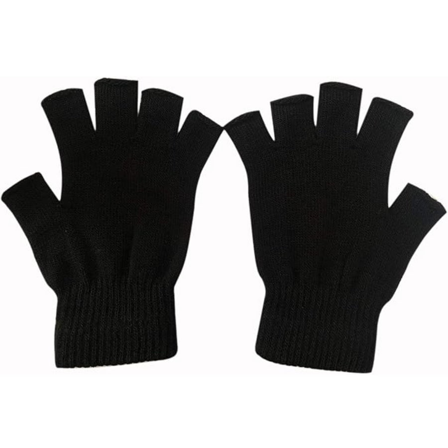 Svarta stickade fingerlösa vinterhandskar