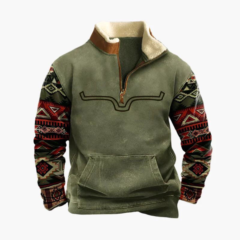 Fleecevest met rits in westernstijl voor heren – Sweatshirt met etnisch patroon, lange mouwen, casual en warm uiterlijk
