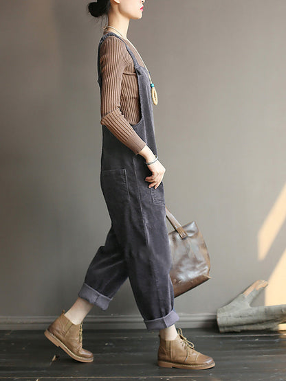 Weite Damen Latzhose im Retro-Look, lässig, mit Taschen, Herbst-Winter-Mode  