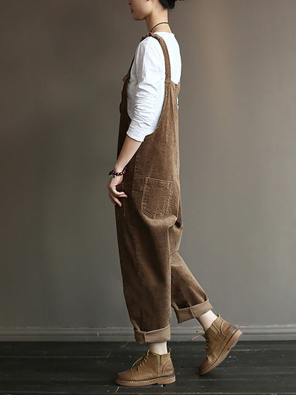 Weite Damen Latzhose im Retro-Look, lässig, mit Taschen, Herbst-Winter-Mode  