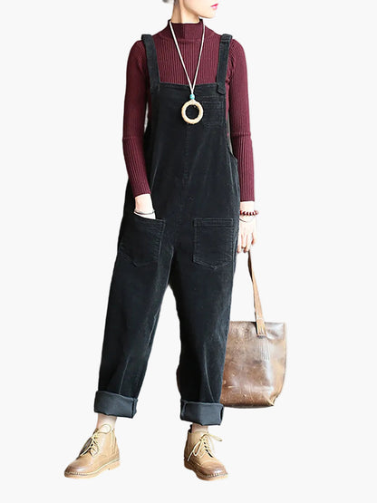 Weite Damen Latzhose im Retro-Look, lässig, mit Taschen, Herbst-Winter-Mode  