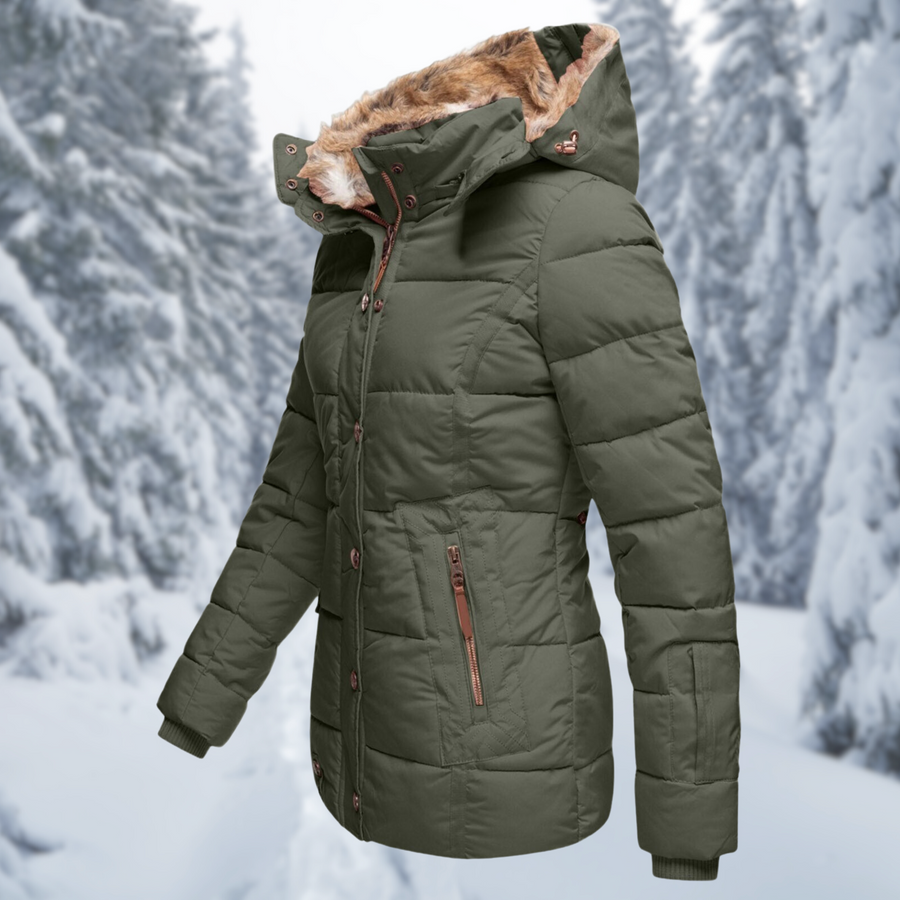 Doudoune Capuche Fourrure Synthétique Femme - Veste Rembourrée Hiver