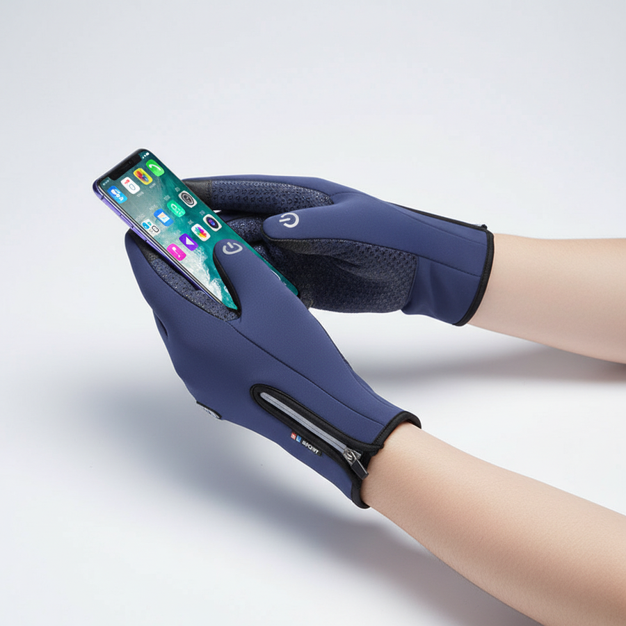 Guantes de ciclismo con cremallera y pantalla táctil, azul marino