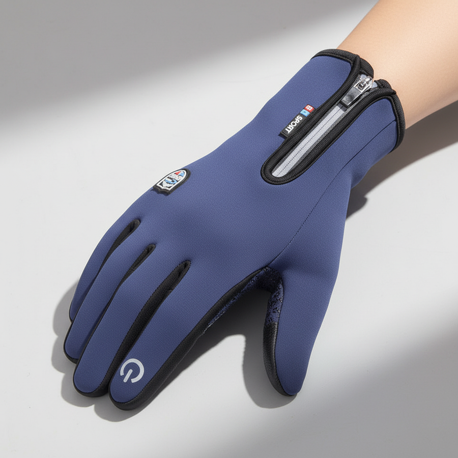 Guantes de ciclismo con cremallera y pantalla táctil, azul marino