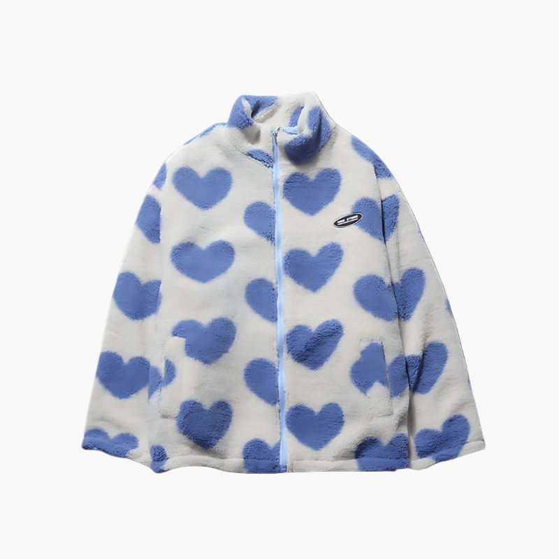 Chaqueta polar reversible con capucha y corazón para mujer - Estilo casual versátil