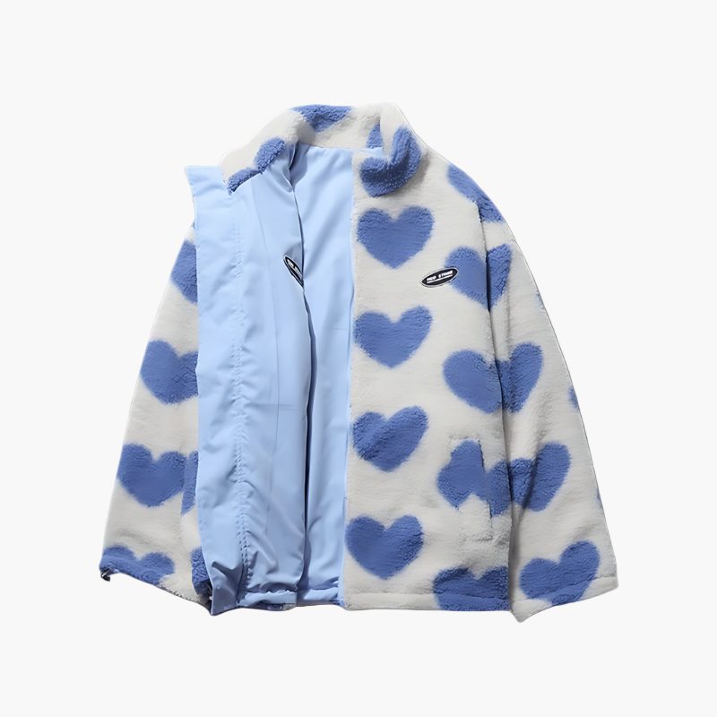 Chaqueta polar reversible con capucha y corazón para mujer - Estilo casual versátil