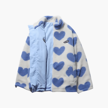 Chaqueta polar reversible con capucha y corazón para mujer - Estilo casual versátil