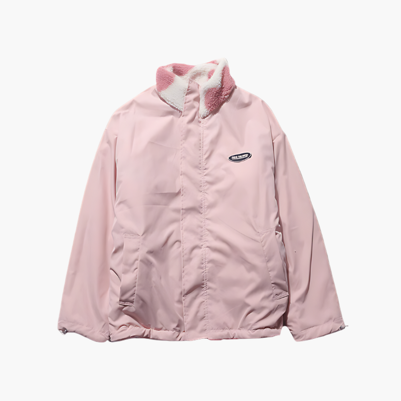 Chaqueta polar reversible con capucha y corazón para mujer - Estilo casual versátil