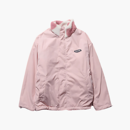 Chaqueta polar reversible con capucha y corazón para mujer - Estilo casual versátil
