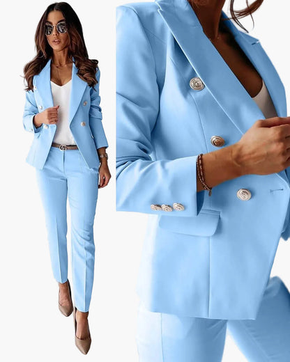 Tailleur pantalon élégant pour femmes, style business chic, ensemble blazer et pantalon pour bureau et occasions formelles