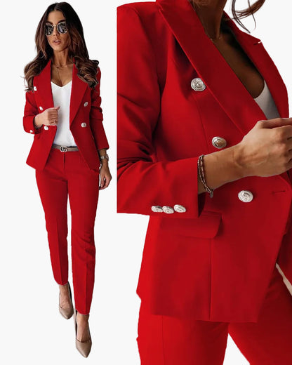 Tailleur pantalon élégant pour femmes, style business chic, ensemble blazer et pantalon pour bureau et occasions formelles
