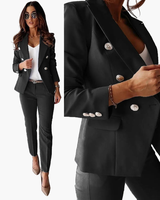 Tailleur pantalon élégant pour femmes, style business chic, ensemble blazer et pantalon pour bureau et occasions formelles