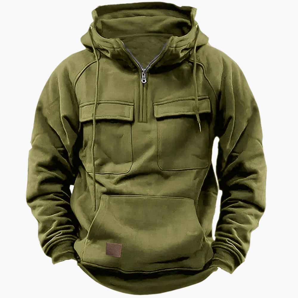 Vinter-hoodie med lynlås i militærstil til mænd – Daglig komfort og varme