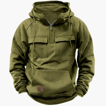 Vinter-hoodie med lynlås i militærstil til mænd – Daglig komfort og varme