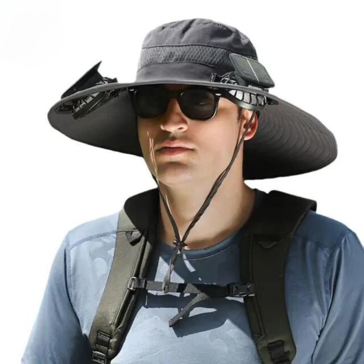Chapeau de soleil large bord avec ventilateurs solaires intégrés